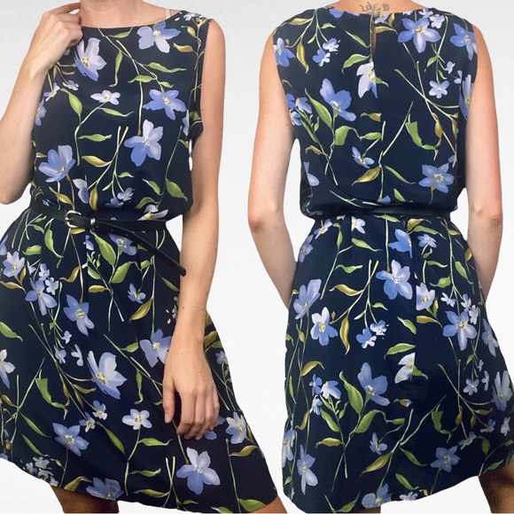 VINTAGE | 1990’s NY&CO Navy Blue Romantic Sleeveless Floral Print Dress - Picture 6 of 6